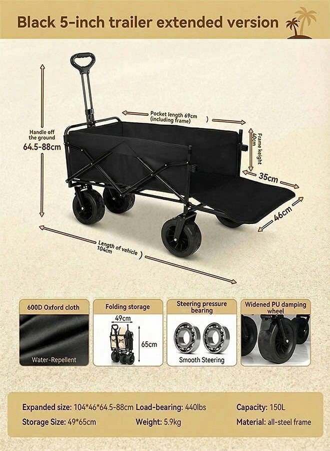 Beauenty Folding Wagon Garden Cart Folding Trolley Cart Outdoor Wagon Collapsible With Removable Fabric Festival Garden Camping Picnic Cart Supports Max 440lbs Capacity Transport Trailer（Black trailer style） ﻿ - Image 2
